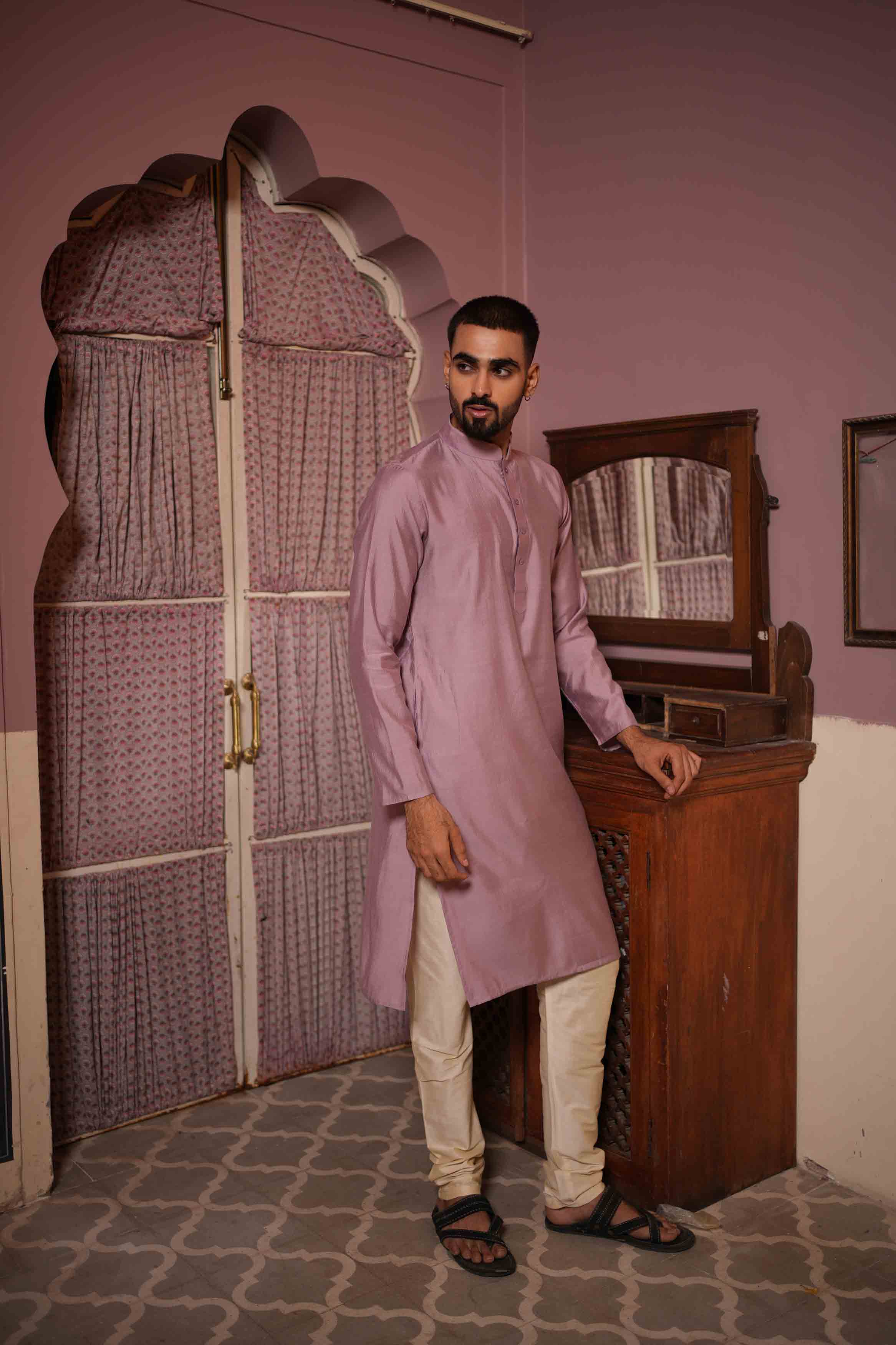 Purple Viscose Solid Kurta